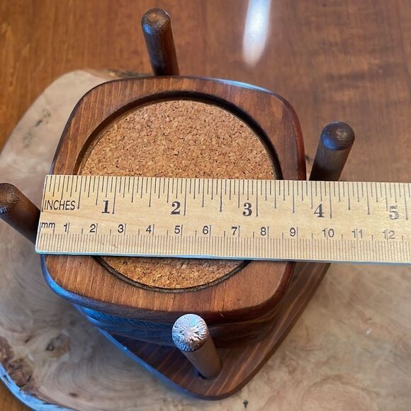 MCM Teak Coaster Set - Picture 4 of 5